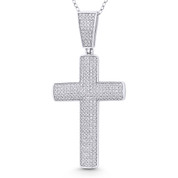 Latin Cross Cubic Zirconia Crystal Pave 54x26mm (2.1x1in) Christian Pendant in .925 Sterling Silver w/ Rhodium - GN-CP007-DiaCZ-SLW