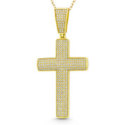 Latin Cross Cubic Zirconia Crystal Pave 54x26mm (2.1x1in) Christian Pendant in .925 Sterling Silver w/ 14k Yellow Gold - GN-CP007-DiaCZ-SLY