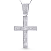 Latin Cross Cubic Zirconia Crystal Pave 49x26mm (1.9x1in) Christian Pendant in .925 Sterling Silver w/ Rhodium - GN-CP008-DiaCZ-SLW