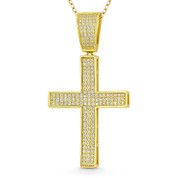 Latin Cross Cubic Zirconia Crystal Pave 49x26mm (1.9x1in) Christian Pendant in .925 Sterling Silver w/ 14k Yellow Gold - GN-CP008-DiaCZ-SLY