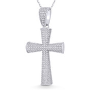 Pattée / Formée Cross Cubic Zirconia Crystal Pave 51x26mm (2x1in) Christian Pendant in .925 Sterling Silver w/ Rhodium - GN-CP009-DiaCZ-SLW