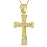 Pattée / Formée Cross Cubic Zirconia Crystal Pave 51x26mm (2x1in) Christian Pendant in .925 Sterling Silver w/ 14k Yellow Gold - GN-CP009-DiaCZ-SLY