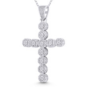 Multi-Circle Cross Cubic Zirconia Crystal Pave 51x28mm (2x1.1in) Christian Pendant in .925 Sterling Silver w/ Rhodium - GN-CP010-DiaCZ-SLW