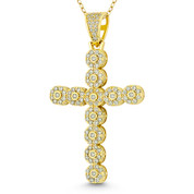 Multi-Circle Cross Cubic Zirconia Crystal Pave 51x28mm (2x1.1in) Christian Pendant in .925 Sterling Silver w/ 14k Yellow Gold - GN-CP010-DiaCZ-SLY