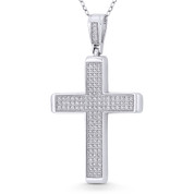 Latin Cross Cubic Zirconia Crystal Pave 50x28mm (2x1.1in) Christian Pendant in .925 Sterling Silver w/ Rhodium - GN-CP011-DiaCZ-SLW