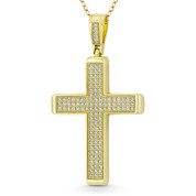 Latin Cross Cubic Zirconia Crystal Pave 50x28mm (2x1.1in) Christian Pendant in .925 Sterling Silver w/ 14k Yellow Gold - GN-CP011-DiaCZ-SLY