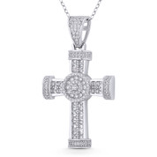 Cross Potent Asscher & Round Cut Cubic Zirconia Crystal Pave 52x17mm Christian Pendant in .925 Sterling Silver w/ Rhodium - GN-CP012-DiaCZ-SLW
