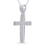 Latin Cross Cubic Zirconia Crystal Pave 43x22mm (1.7x0.9in) Christian Pendant in .925 Sterling Silver w/ Rhodium - GN-CP013-DiaCZ-SLW