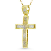 Latin Cross CZ Crystal Pave Christian Pendant in .925 Sterling Silver w/ 14k Yellow Gold - GN-CP013-DiaCZ-SLY