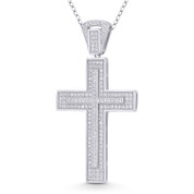 Latin Cross Cubic Zirconia Crystal Pave 47x25mm (1.9x1in) Christian Pendant in .925 Sterling Silver w/ Rhodium - GN-CP014-DiaCZ-SLW