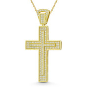 Latin Cross Cubic Zirconia Crystal Pave 47x25mm (1.9x1in) Christian Pendant in .925 Sterling Silver w/ 14k Yellow Gold - GN-CP014-DiaCZ-SLY