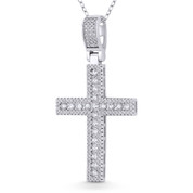 Latin Cross Cubic Zirconia Crystal Pave 48x24mm (1.9x0.9in) Christian Pendant in .925 Sterling Silver w/ Rhodium - GN-CP015-DiaCZ-SLW