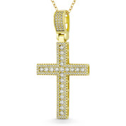 Latin Cross Cubic Zirconia Crystal Pave 48x24mm (1.9x0.9in) Christian Pendant in .925 Sterling Silver w/ 14k Yellow Gold - GN-CP015-DiaCZ-SLY