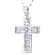 Latin Cross Cubic Zirconia Crystal Pave 45x25mm (1.8x1in) Christian Pendant in .925 Sterling Silver w/ Rhodium - GN-CP016-DiaCZ-SLW