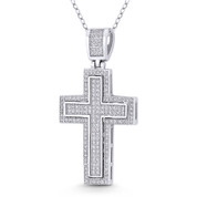 Latin Cross Cubic Zirconia Crystal Pave 40x21mm (1.6x0.8in) Christian Pendant in .925 Sterling Silver w/ Rhodium - GN-CP017-DiaCZ-SLW