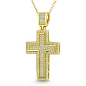 Latin Cross Cubic Zirconia Crystal Pave 40x21mm (1.6x0.8in) Christian Pendant in .925 Sterling Silver w/ 14k Yellow Gold - GN-CP017-DiaCZ-SLY