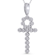 Egyptian Ankh Cross Key-of-Life Large Cubic Zirconia Crystal Pave 52x21mm (2x0.8in) Pendant in .925 Sterling Silver w/ Rhodium - GN-CP018-DiaCZ-SLW
