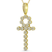 Egyptian Ankh Cross Key-of-Life Large Cubic Zirconia Crystal Pave 52x21mm (2x0.8in) Pendant in .925 Sterling Silver w/ 14k Yellow Gold - GN-CP018-DiaCZ-SLY