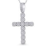 Multi-Cluster Cross Cubic Zirconia Crystal Pave 46x25mm (1.8x1in) Christian Pendant in .925 Sterling Silver w/ Rhodium - GN-CP021-DiaCZ-SLW