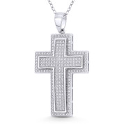 Latin Cross Cubic Zirconia Crystal Pave 43x24mm (1.7x0.9in) Christian Pendant in .925 Sterling Silver w/ Rhodium - GN-CP022-DiaCZ-SLW