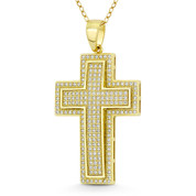 Latin Cross Cubic Zirconia Crystal Pave 43x24mm (1.7x0.9in) Christian Pendant in .925 Sterling Silver w/ 14k Yellow Gold - GN-CP022-DiaCZ-SLY