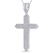 Passion Cross Cubic Zirconia Crystal Pave 47x25mm (1.9x1in) Christian Pendant in .925 Sterling Silver w/ Rhodium - GN-CP023-DiaCZ-SLW
