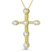 Latin Cross Cubic Zirconia Crystal Pave 40x29mm (1.6x1.1in) Christian Pendant in .925 Sterling Silver w/ 14k Yellow Gold - GN-CP025-DiaCZ-SLY