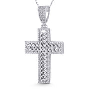 Latin Cross Cubic Zirconia Crystal Pave 48x25mm (1.9x1in) Christian Pendant in .925 Sterling Silver w/ Rhodium - GN-CP026-DiaCZ-SLW