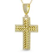 Latin Cross CZ Crystal Pave Christian Pendant in .925 Sterling Silver w/ 14k Yellow Gold - GN-CP026-DiaCZ-SLY