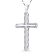 Latin Cross Cubic Zirconia Crystal Pave 43x23mm (1.7x0.9in) Christian Pendant in .925 Sterling Silver w/ Rhodium - GN-CP027-DiaCZ-SLW