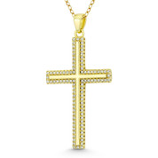 Latin Cross Cubic Zirconia Crystal Pave 43x23mm (1.7x0.9in) Christian Pendant in .925 Sterling Silver w/ 14k Yellow Gold - GN-CP027-DiaCZ-SLY