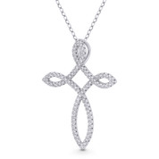 Loop Cross Cubic Zirconia Crystal Pave 36x26mm (1.4x1in) Christian Pendant in .925 Sterling Silver w/ Rhodium - GN-CP030-DiaCZ-SLW
