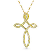 Loop Cross Cubic Zirconia Crystal Pave 36x26mm (1.4x1in) Christian Pendant in .925 Sterling Silver w/ 14k Yellow Gold - GN-CP030-DiaCZ-SLY