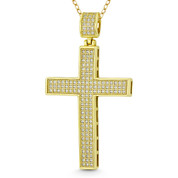 Latin Cross Cubic Zirconia Crystal Pave 45x26mm (1.8x1in) Christian Pendant in .925 Sterling Silver w/ 14k Yellow Gold - GN-CP032-DiaCZ-SLY