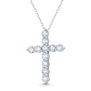 Latin Cross 11-Stone Round Cut Cubic Zirconia Crystal 29x21mm (1.1x0.8in) Christian Pendant in .925 Sterling Silver w/ Rhodium - GN-CP033-DiaCZ-SLW