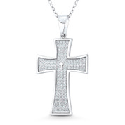 Pattée / Formée Cross Cubic Zirconia Crystal Pave 39x20mm (1.5x0.8in) Christian Pendant in .925 Sterling Silver w/ Rhodium - GN-CP035-DiaCZ-SLW