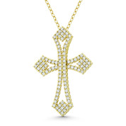 Passion Cross Cubic Zirconia Crystal Pave 34x23mm (1.3x0.9in) Christian Pendant in .925 Sterling Silver w/ 14k Yellow Gold - GN-CP036-DiaCZ-SLY