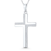 Latin Cross Cubic Zirconia Crystal Pave 41x21mm (1.6x0.8in) Christian Pendant in .925 Sterling Silver w/ Rhodium - GN-CP037-DiaCZ-SLW