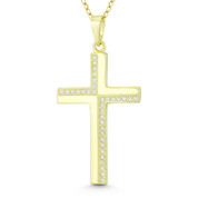 Latin Cross Cubic Zirconia Crystal Pave 41x21mm (1.6x0.8in) Christian Pendant in .925 Sterling Silver w/ 14k Yellow Gold - GN-CP037-DiaCZ-SLY