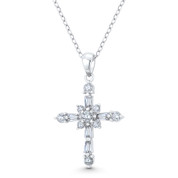 Rosicrucian Rose Cross Cubic Zirconia Crystal Pave 29x19mm (1.1x0.75in) Christian Pendant in .925 Sterling Silver w/ Rhodium - GN-CP039-DiaCZ-SLW