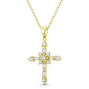 Rosicrucian Rose Cross Cubic Zirconia Crystal Pave 29x19mm (1.1x0.75in) Christian Pendant in .925 Sterling Silver w/ 14k Yellow Gold - GN-CP039-DiaCZ-SLY