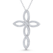 Loop Cross Cubic Zirconia Crystal Pave 37x27mm (1.5x1.1in) Christian Pendant in .925 Sterling Silver w/ Rhodium - GN-CP040-DiaCZ-SLW