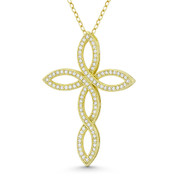 Loop Cross Cubic Zirconia Crystal Pave 37x27mm (1.5x1.1in) Christian Pendant in .925 Sterling Silver w/ 14k Yellow Gold - GN-CP040-DiaCZ-SLY
