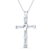 Latin Cross 5-Stone Baguette Cut Cubic Zirconia Crystal 34x20mm (1.3x0.8in) Christian Pendant in .925 Sterling Silver w/ Rhodium - GN-CP041-DiaCZ-SLW