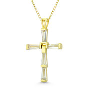 Latin Cross 5-Stone Baguette Cut Cubic Zirconia Crystal 34x20mm (1.3x0.8in) Christian Pendant in .925 Sterling Silver w/ 14k Yellow Gold - GN-CP041-DiaCZ-SLY