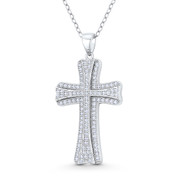 Knights Templar Medieval Cross Cubic Zirconia Crystal 35x18mm (1.4x0.7in) Christian Pendant in .925 Sterling Silver w/ Rhodium - GN-CP042-DiaCZ-SLW