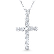 Paternoster Cross Cubic Zirconia Crystal Bezel & "X" Rope 36x21mm (1.4x0.8in) Pendant in .925 Sterling Silver w/ Rhodium - GN-CP043-DiaCZ-SLW