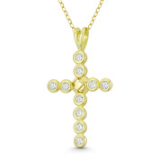 Paternoster Cross Cubic Zirconia Crystal Bezel & "X" Rope 36x21mm (1.4x0.8in) Pendant in .925 Sterling Silver w/ 14k Yellow Gold - GN-CP043-DiaCZ-SLY