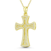 Flared Cross of St. John Cubic Zirconia Crystal Pave 36x20mm (1.4x0.8in) Christian Pendant in .925 Sterling Silver w/ 14k Yellow Gold - GN-CP044-DiaCZ-SLY