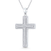 Latin Cross Cubic Zirconia Crystal Pave 35x20mm (1.4x0.8in) Christian Pendant in .925 Sterling Silver w/ Rhodium - GN-CP045-DiaCZ-SLW
